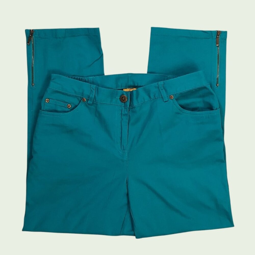 RUBY RD. PETITE CROPPED PANTS WITH ANKLE ZIPPERS (8P / AQUA GREEN)
